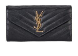 YSL Cassandre Large Wallet, Leather, Black, DB/B, 3*